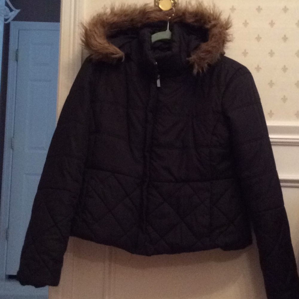 Girls black parka jacket with fur